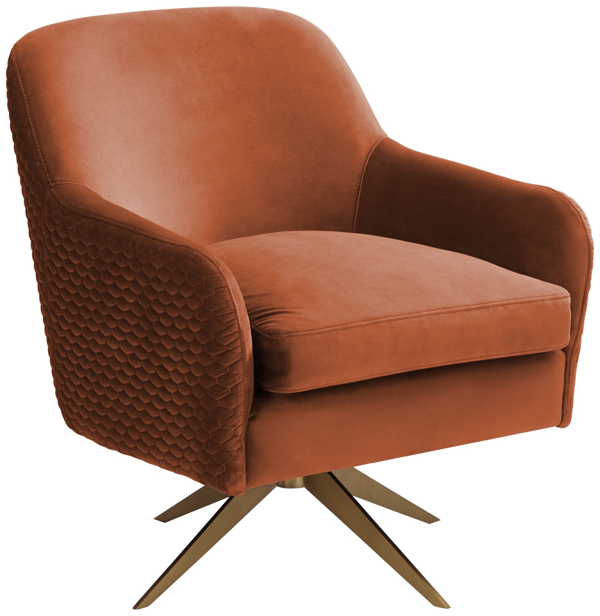 Ames Quilted Pumpkin Velvet Swivel Chair - #79J48 | Lamps Plus