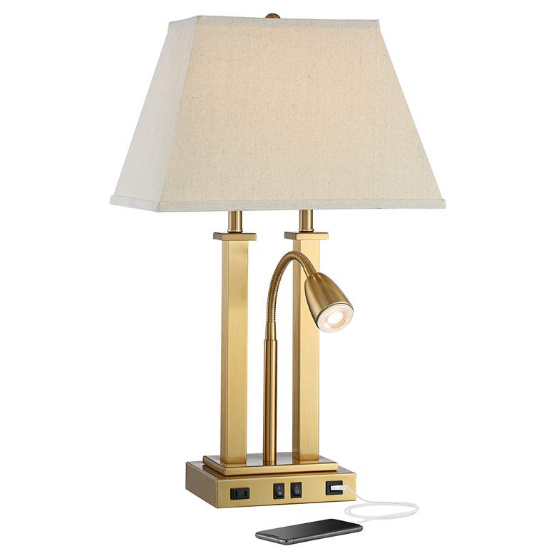Deacon Brass Gooseneck Desk Lamp with USB Port and Outlet