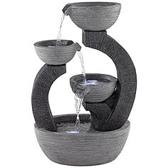 Three Cup 31 1/2" High Gray LED Cascading Floor Fountain