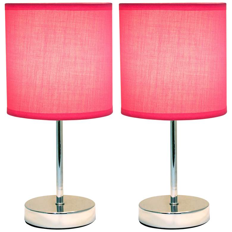 Image 2 Simple Designs 11" High Hot Pink Accent Table Lamps Set of 2
