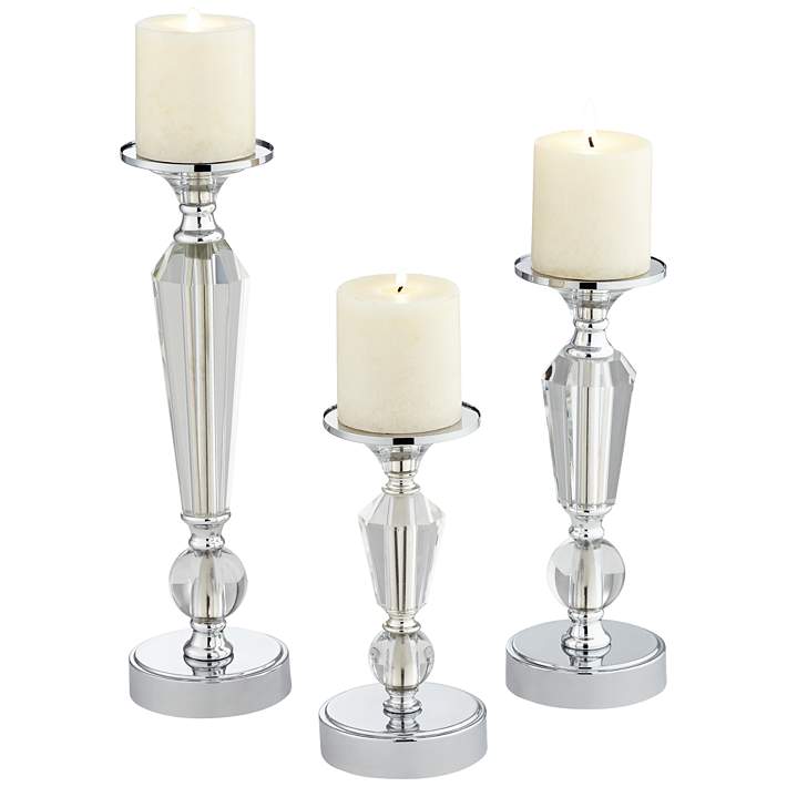 Tahari Crystal Lotus Designer Large Pillar Candle Holder