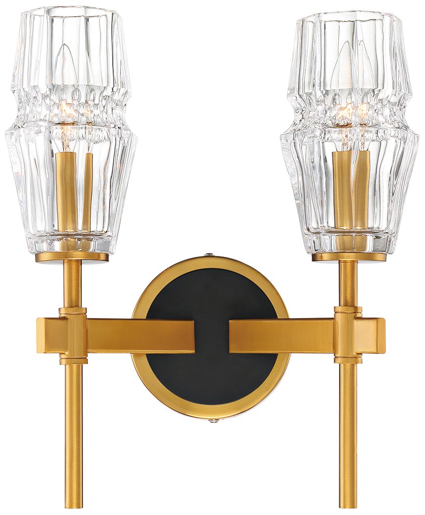 Gladstone 13 1/2" High Brass and Black 2-Light Wall Sconce