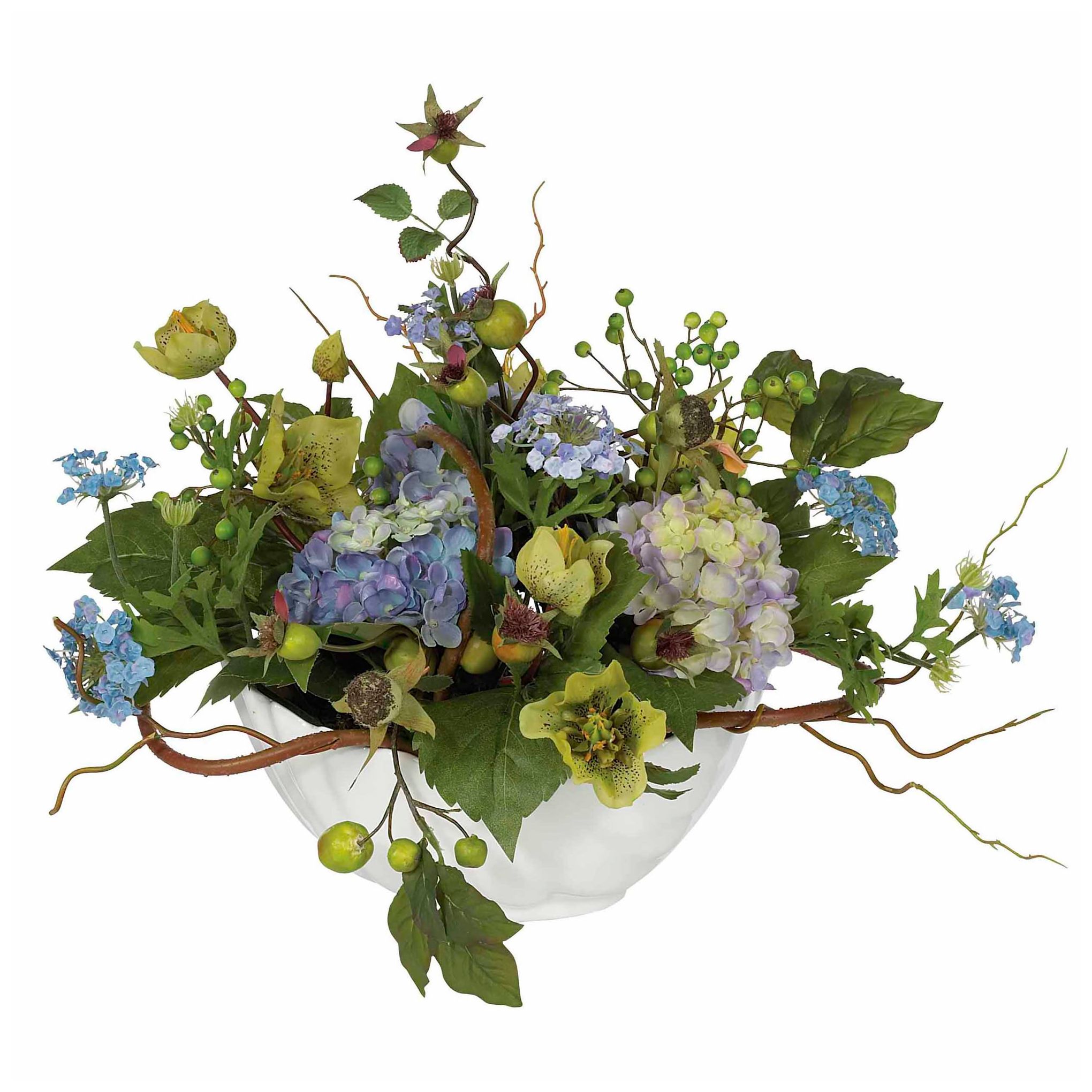 Blue Hydrangea Faux Floral Arrangement Centerpiece