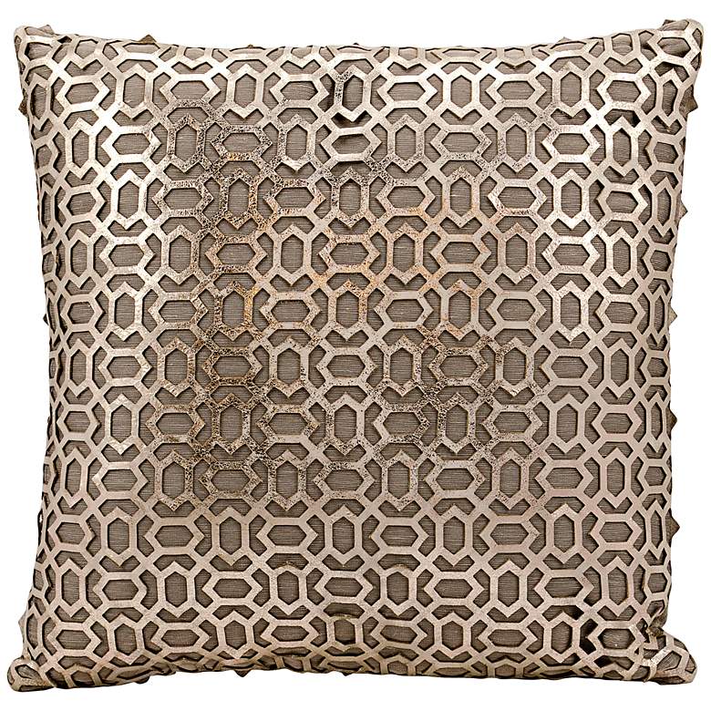 Image 1 Mina Victory Laser-Cut Gold 18" Square Leather Throw Pillow
