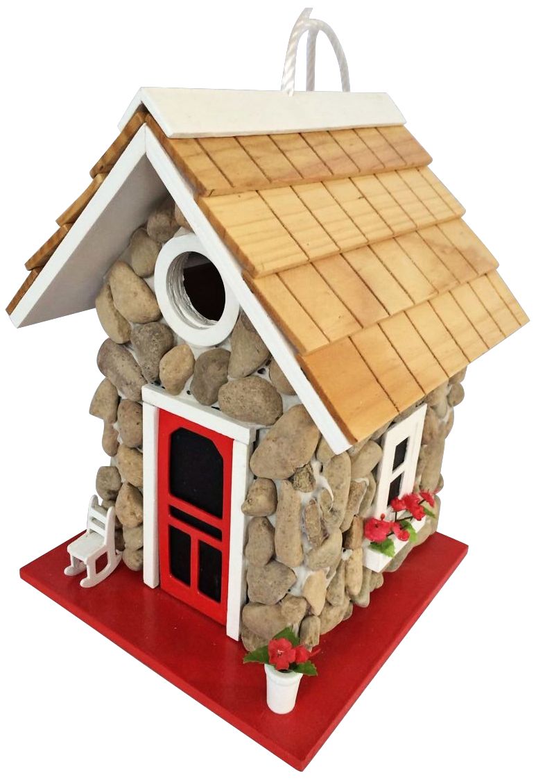Fieldstone Red Shingled Cottage Birdhouse