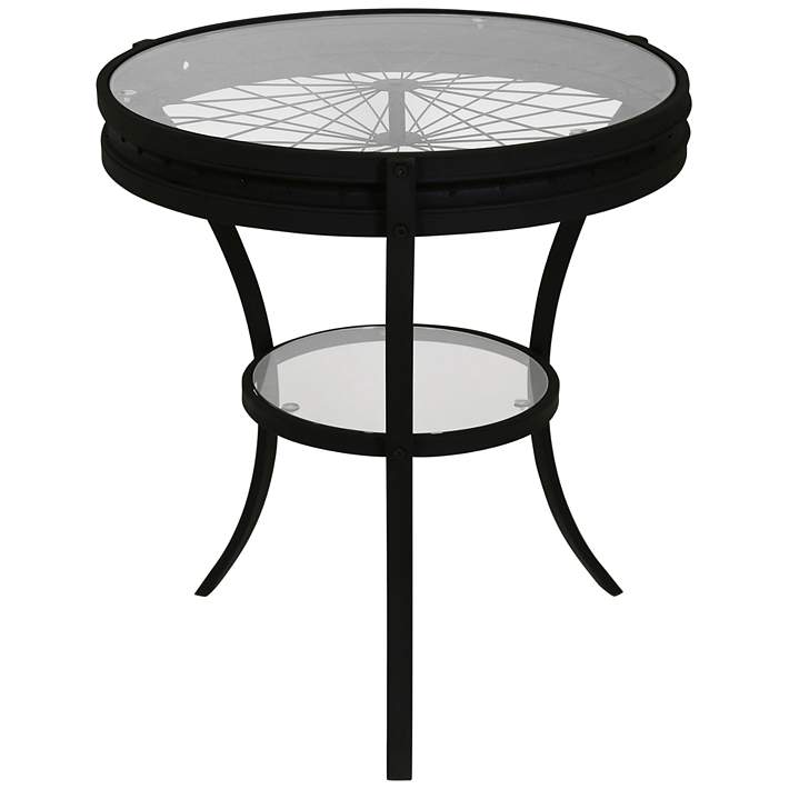 Glass Top Round Accent Table, Black Metal End Tables For Living Room