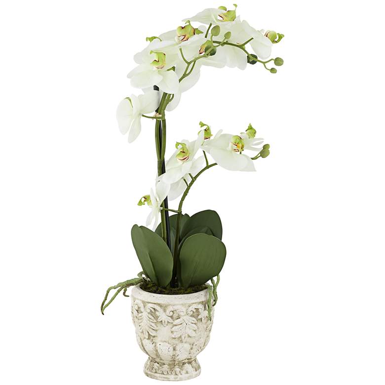 White Phalaenopsis 21 1/2&quot;H Faux Orchid in White Ceramic Pot