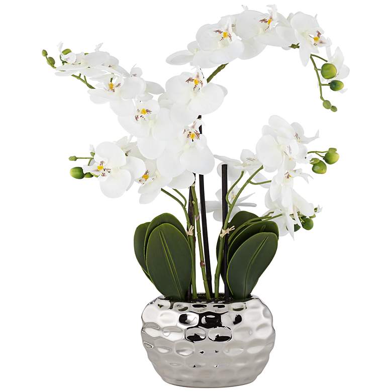 Image 3 White Phalaenopsis 23"H Faux Orchid in Silver Resin Pot