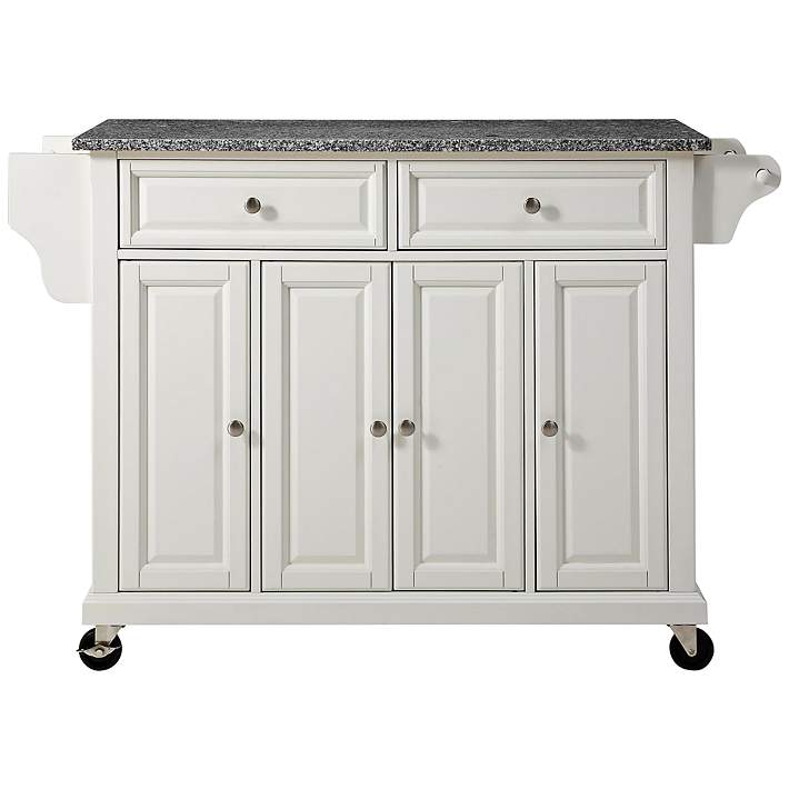 Dover 52 Wide Granite Top White, Rolling Kitchen Island Cart