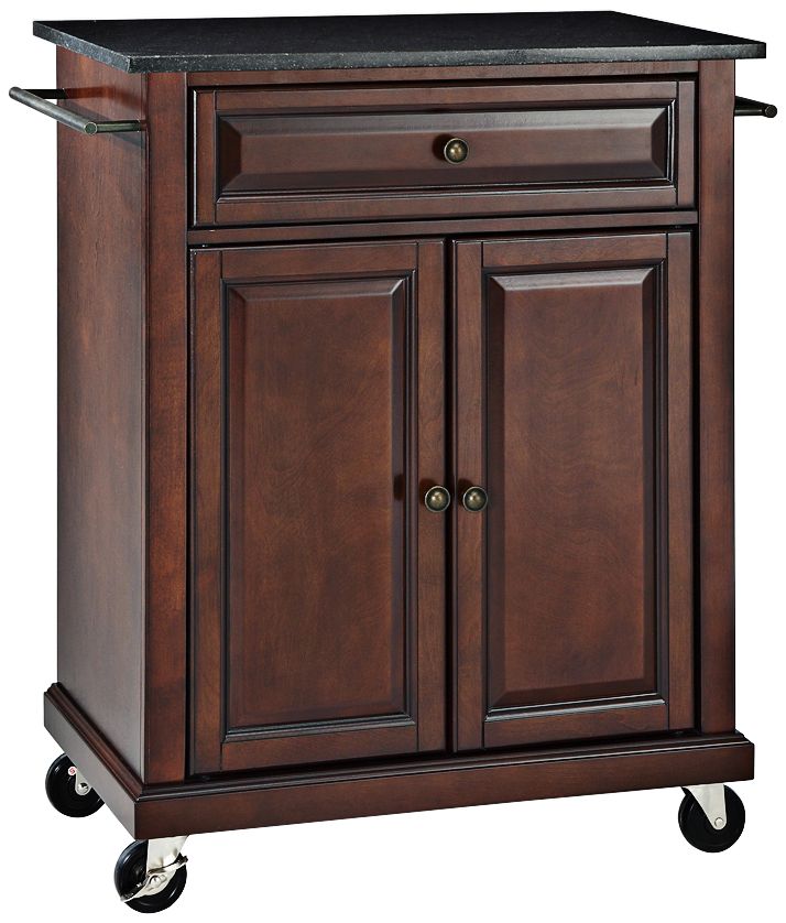 York 28 1/4" Wide Granite Top Mahogany Kitchen Island Cart