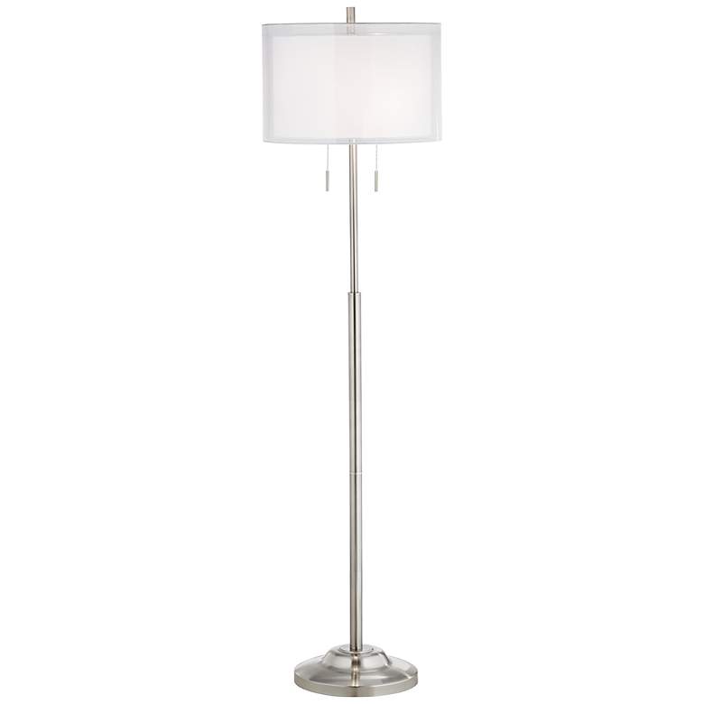 Image 3 Possini Euro Roxie Brushed Nickel Modern Floor Lamp with Double Drum Shade