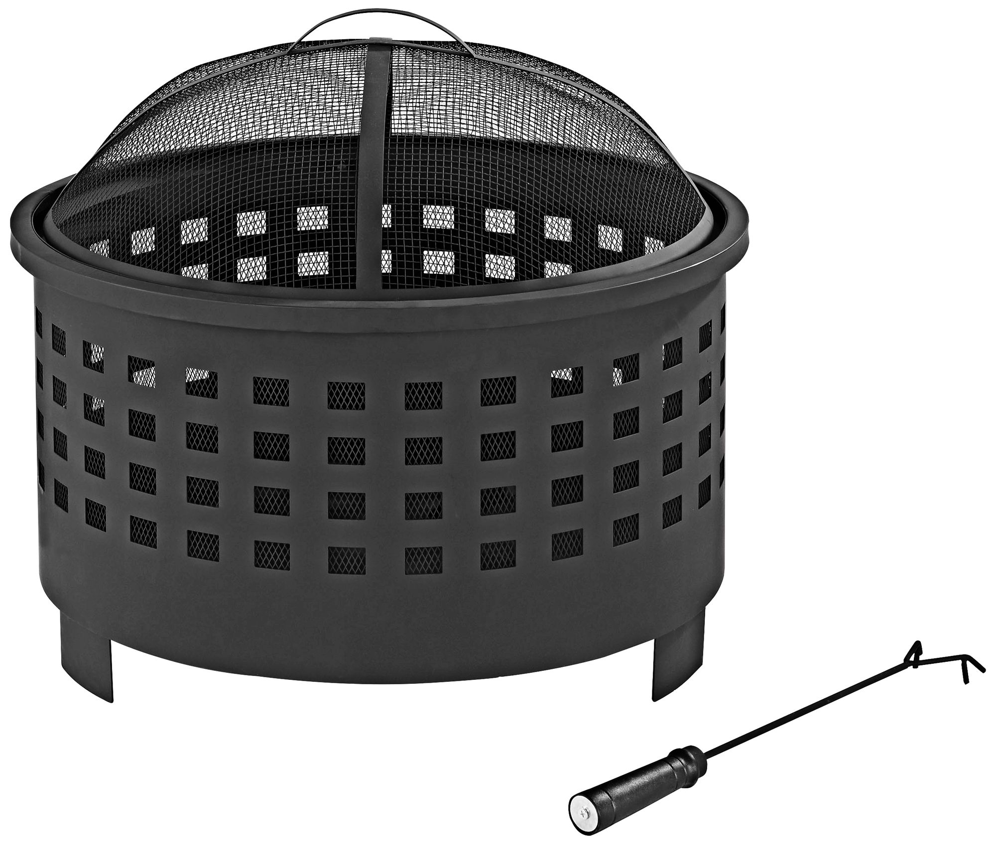 Hudson Outdoor Basket Weave 25" Wide Black Steel Firepit
