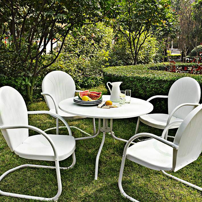 5 Piece Outdoor Patio Dining Set, White Patio Table And Chairs