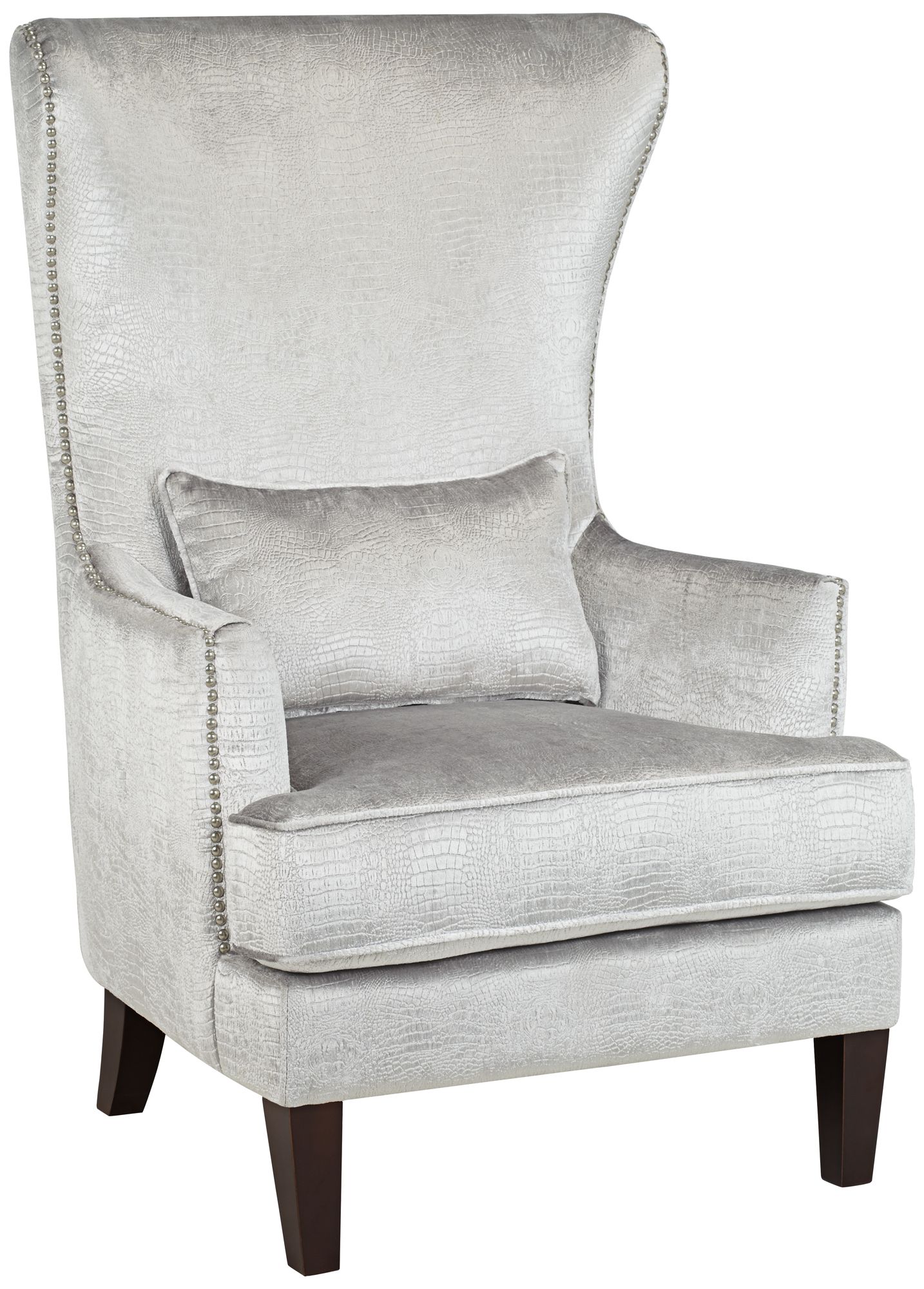 Aston Silver Alligator Print Upholstered Wingback Armchair - #7K190