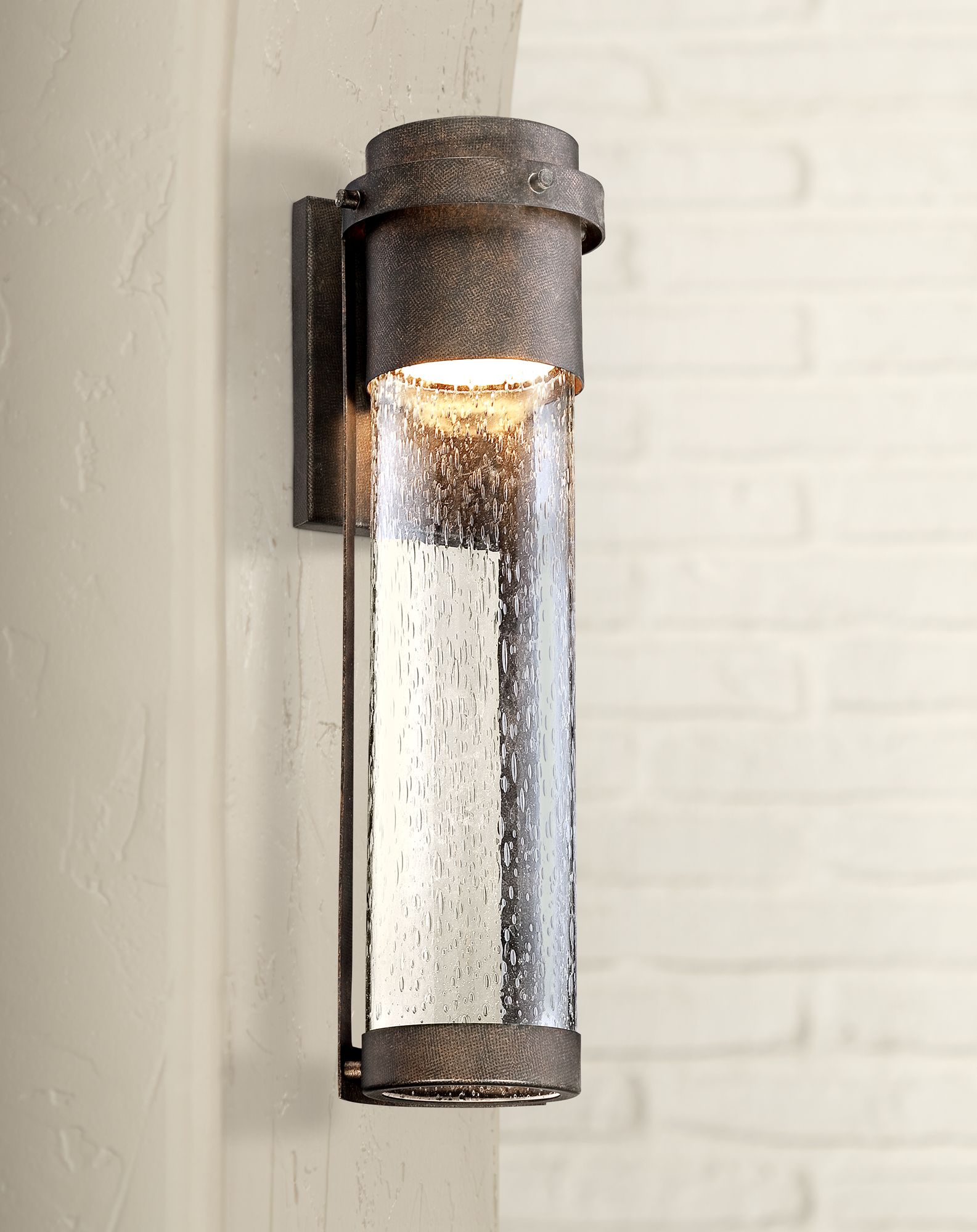 Modern Outdoor Wall Light Fixture LED Bronze 16 1 4 Cylinder For   7k577cropped