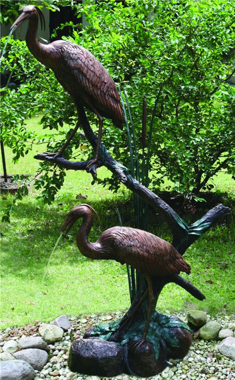 Grand Heron 65" High Bronze Finish Pondless Spitter Fountain