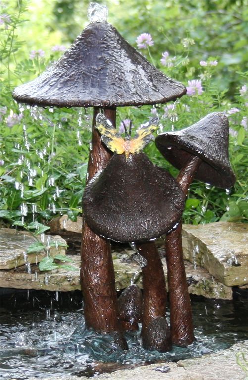 Mushrooms 19" High Cast Brass Fountain Pond Spitters