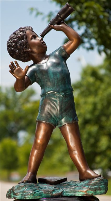 Henri Studios Stargazer 30"H Cast Brass Boy Outdoor Statue