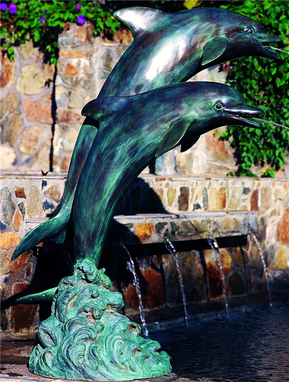 Henri Studios 39"H Medium Double Dolphins Pondless Fountain