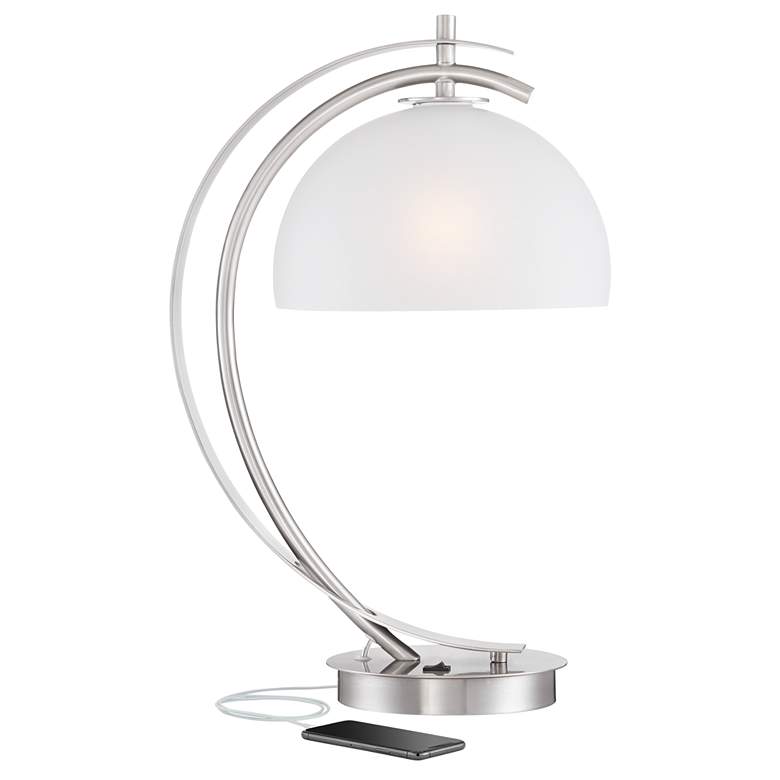 Image 2 Possini Euro Calvin Glass Dome Table Lamp with USB Port