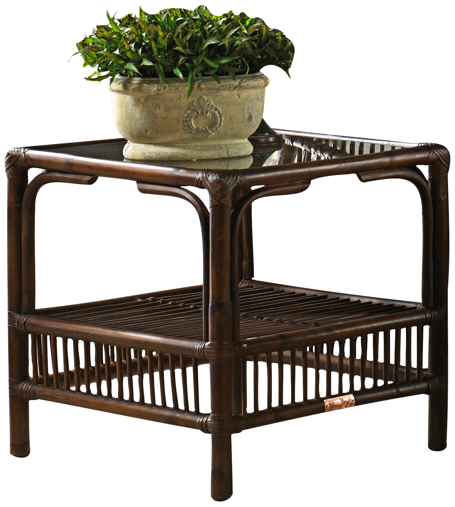 Bora 20" Square Glass-Top Tropical Rattan End Table