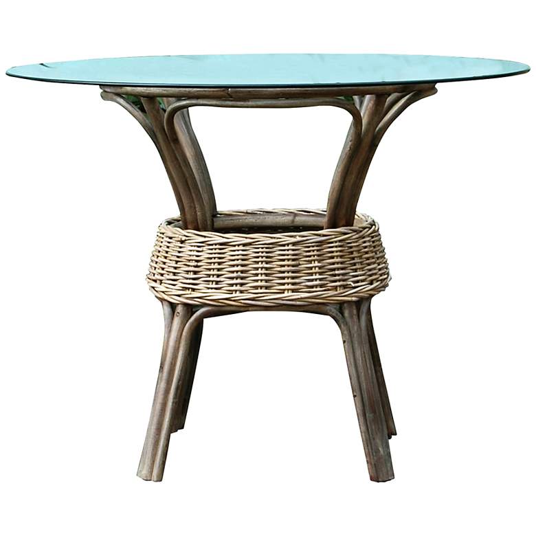 Exuma Kubu 42 Wide Glass Top Gray Wicker Dining Table