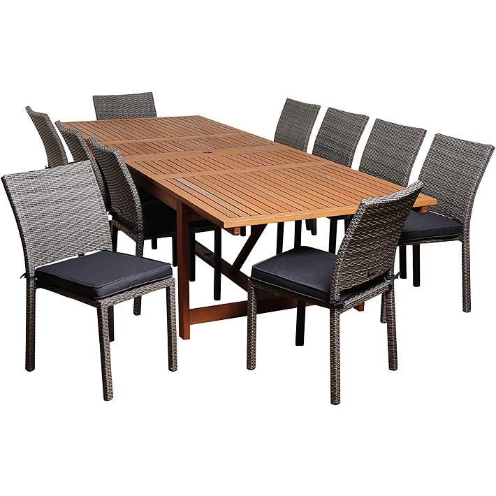 Lorenzo Gray 11 Pc Extendable Patio, Extendable Outdoor Dining Table With Bench