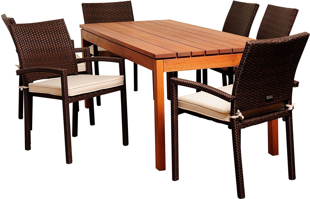 Marguerita Brown Wicker 7-Piece Rectangular Patio Dining Set