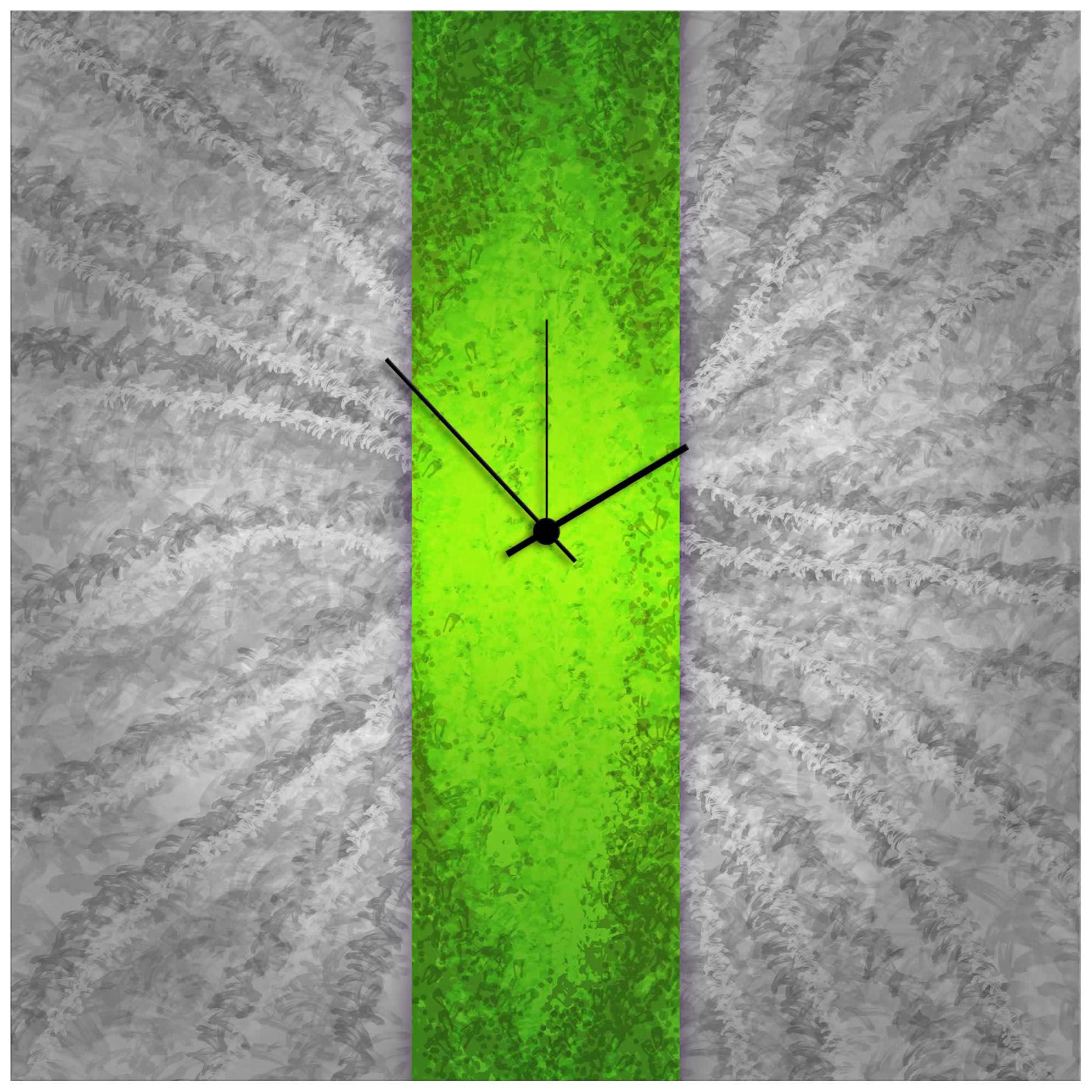 Green Stripe 22" Square Abstract Metal Wall Art Clock