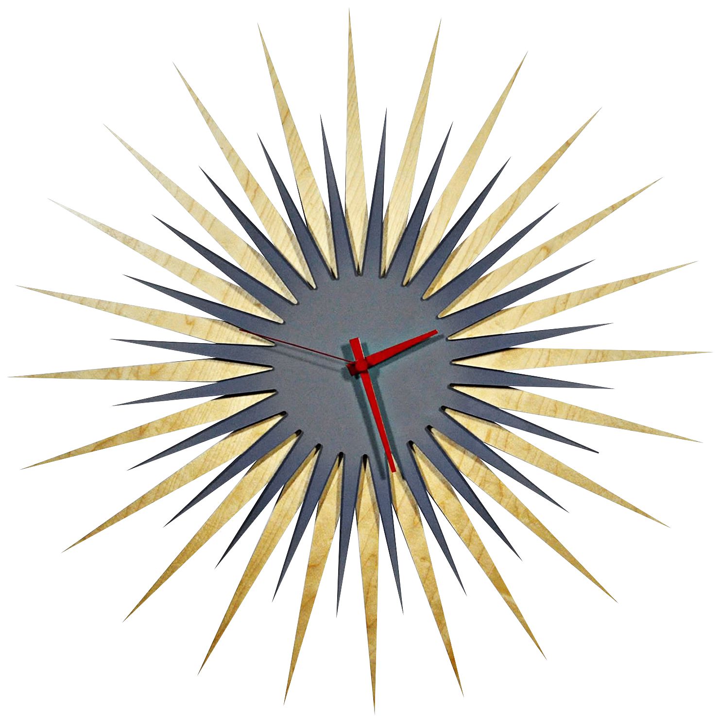 Maple Gray and Red Atomic Starburst 23" Round Wall Clock