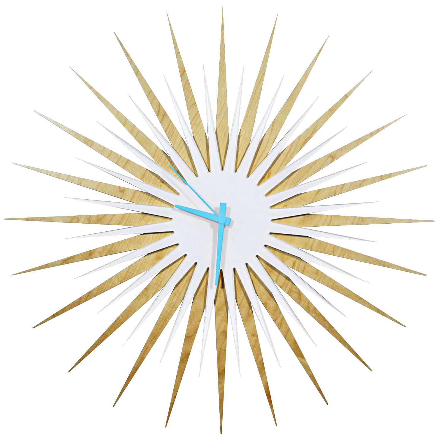 Maple Wood and Blue 23" Modern Starburst Wall Clock