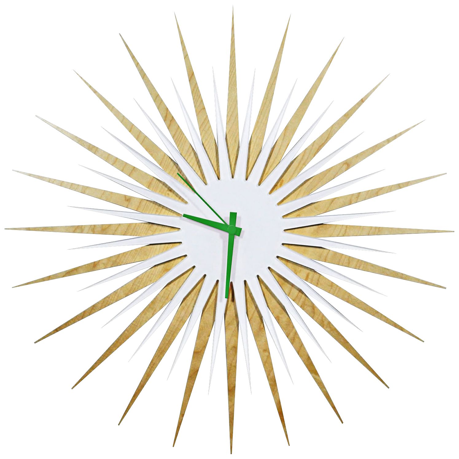 Maple Wood and Green 23" Modern Starburst Wall Clock 