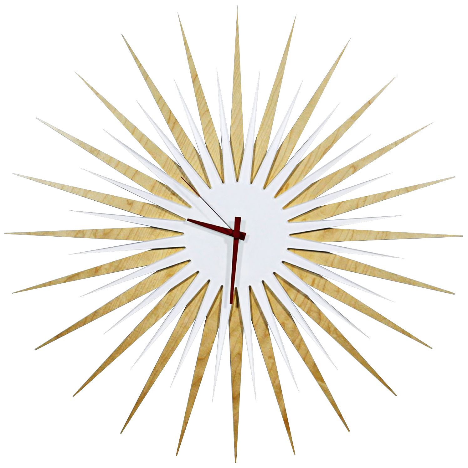 Maple Wood and Red 23" Modern Starburst Wall Clock