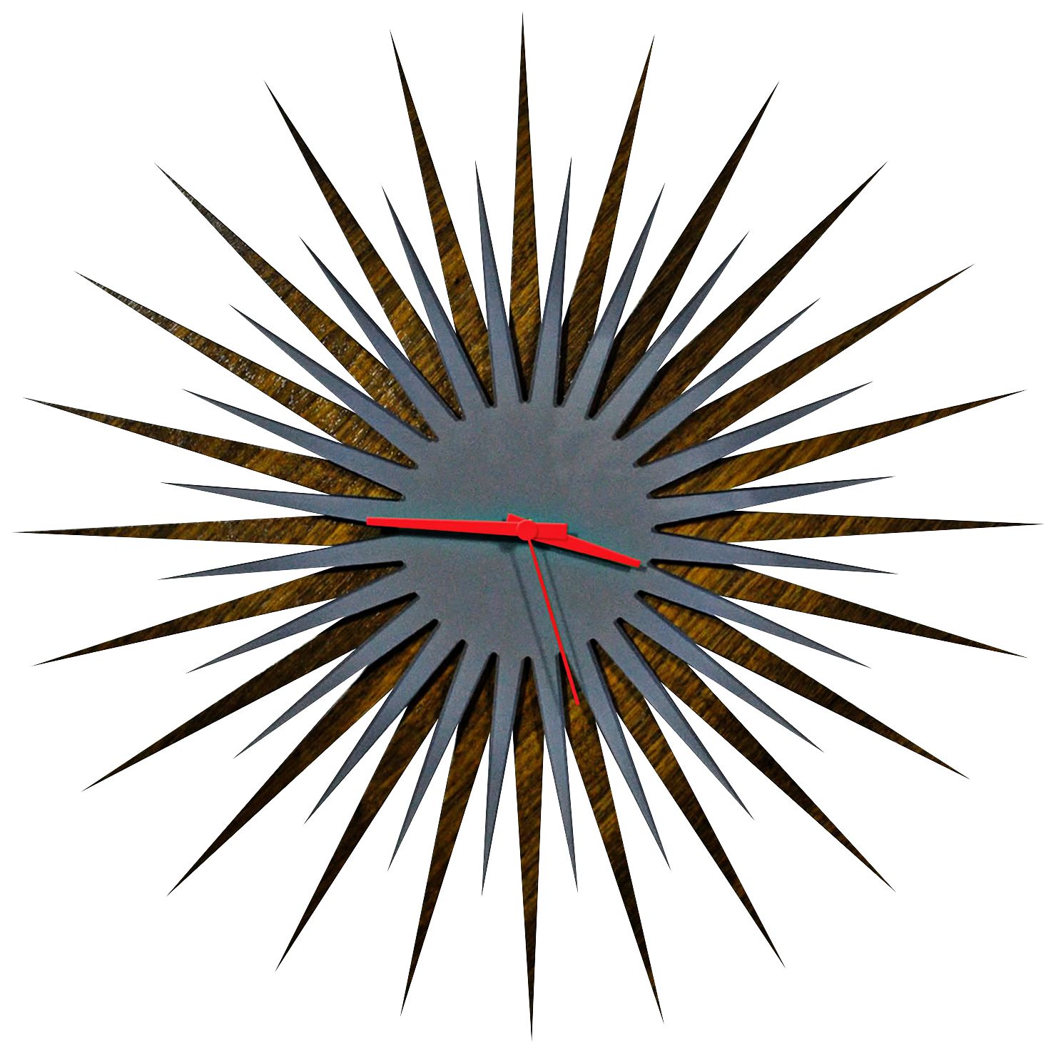 Walnut Gray and Red 23" Wide Atomic Starburst Wall Clock