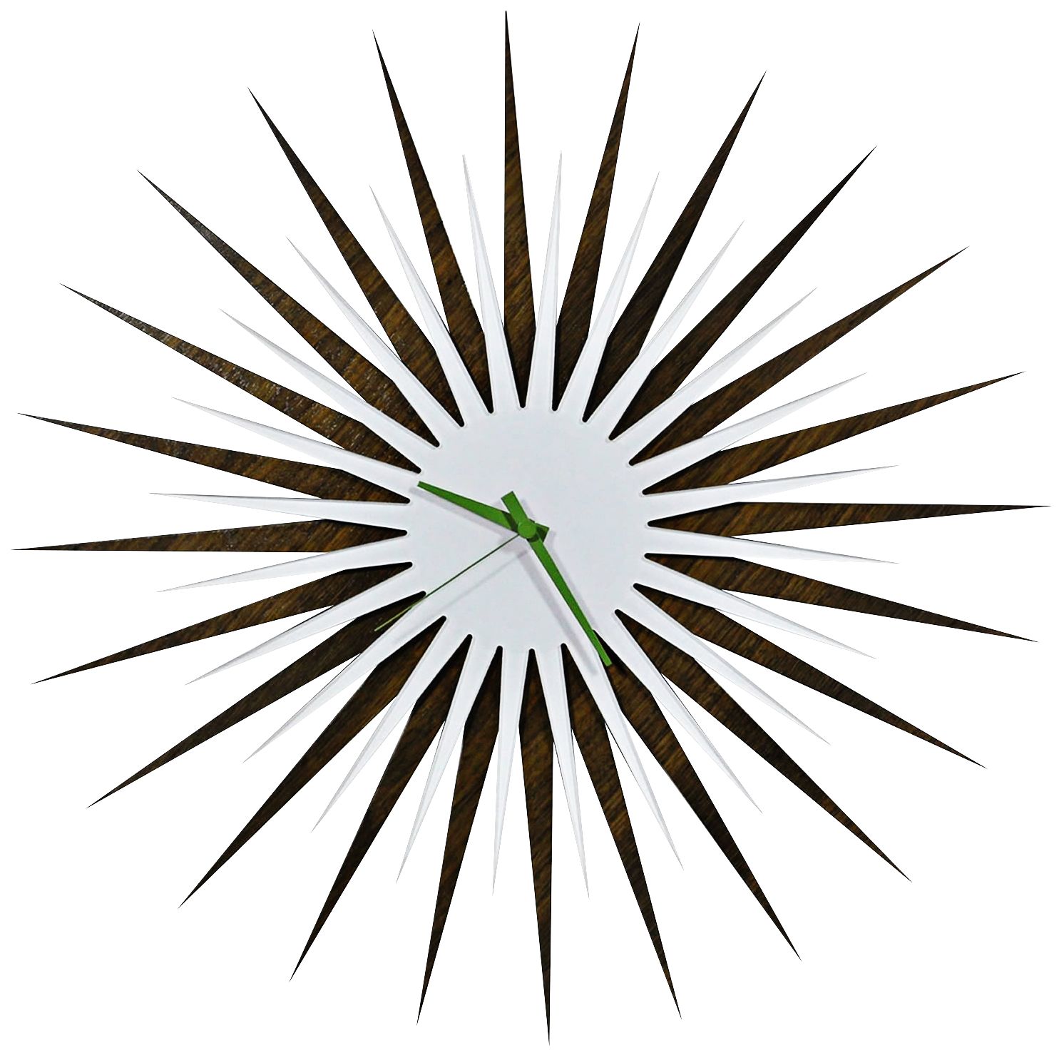 Walnut White and Green 23" Atomic Starburst Wall Clock