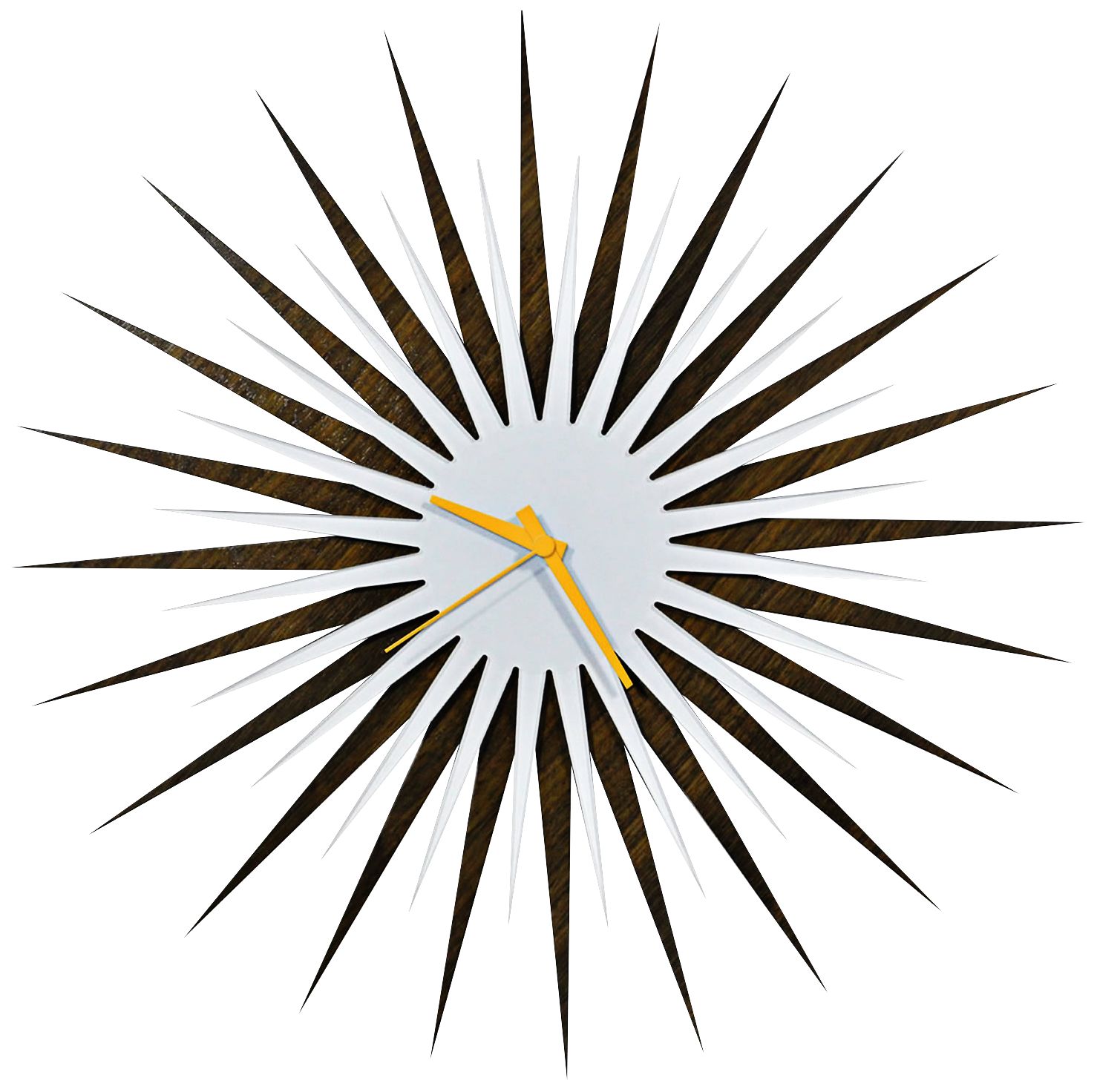 Walnut White and Orange 23" Atomic Starburst Wall Clock
