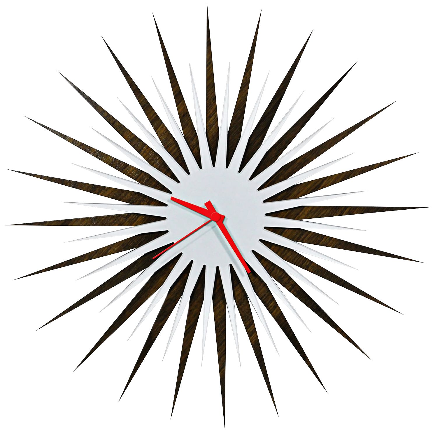 Walnut White and Red 23" Atomic Starburst Wall Clock