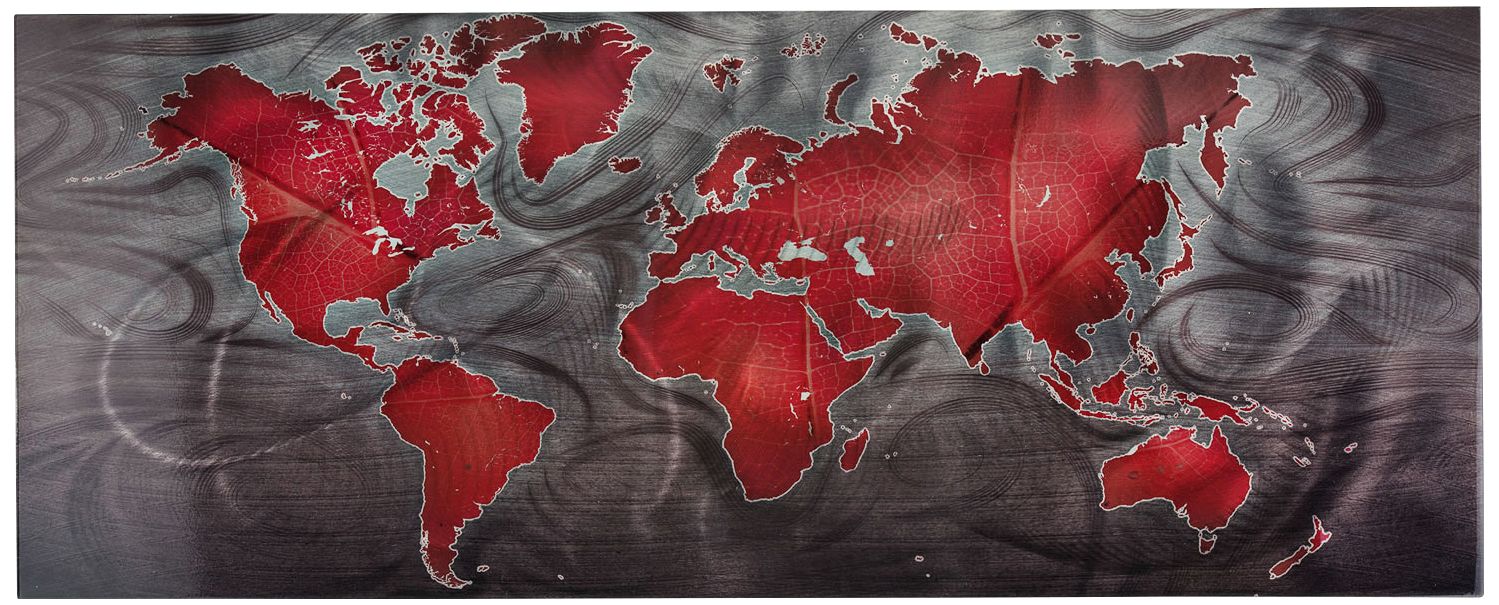 Red Pewter Land and Sea 48" Wide Modern Map Wall Art