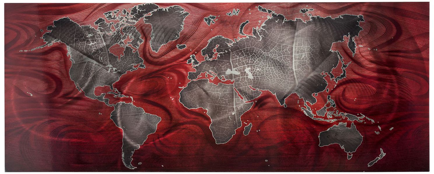 Red Pewter Land and Sea V2 48" Wide Modern Map Wall Art
