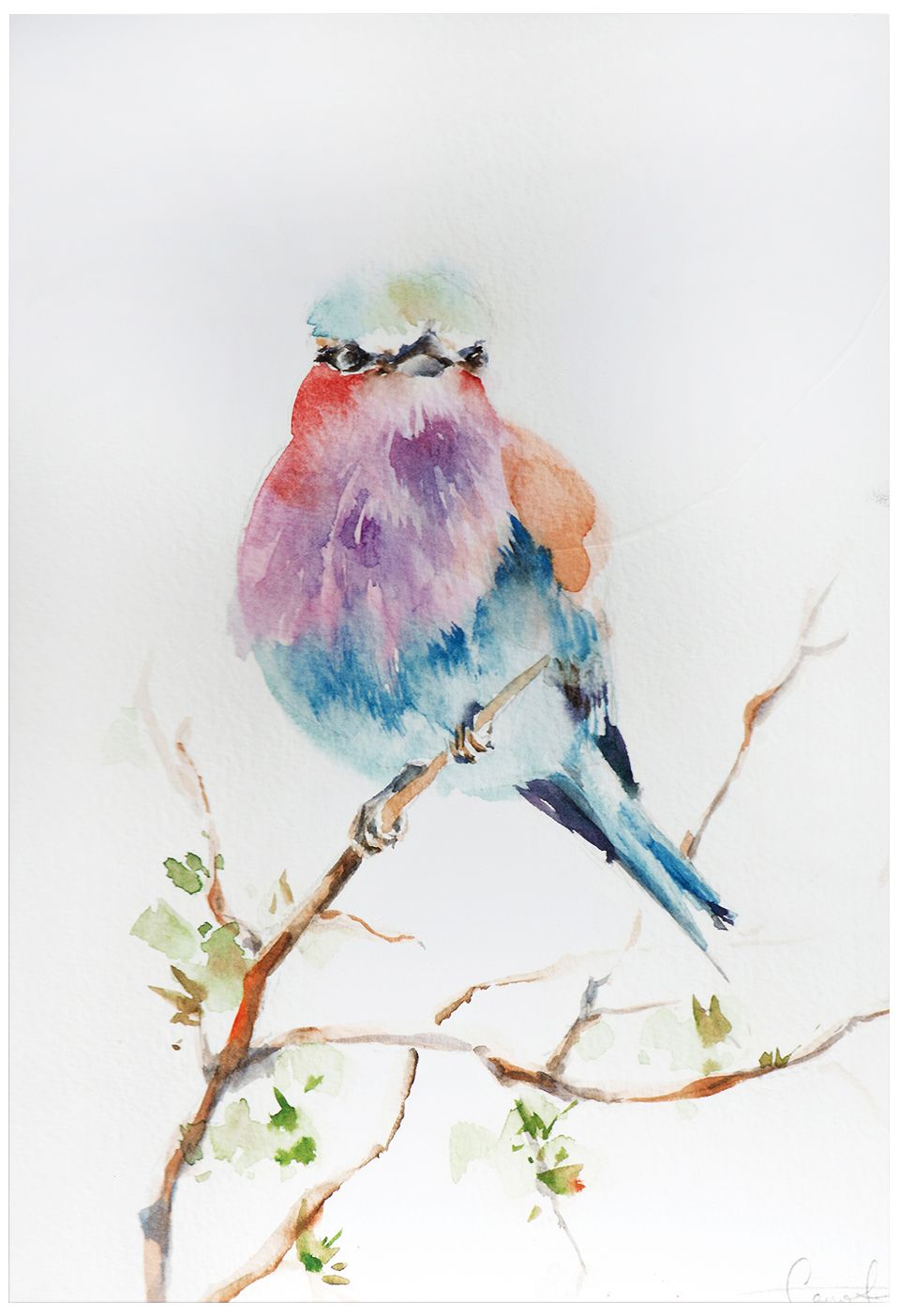 Lilac Bird 32" Wide Colorful Watercolor Metal Wall Art