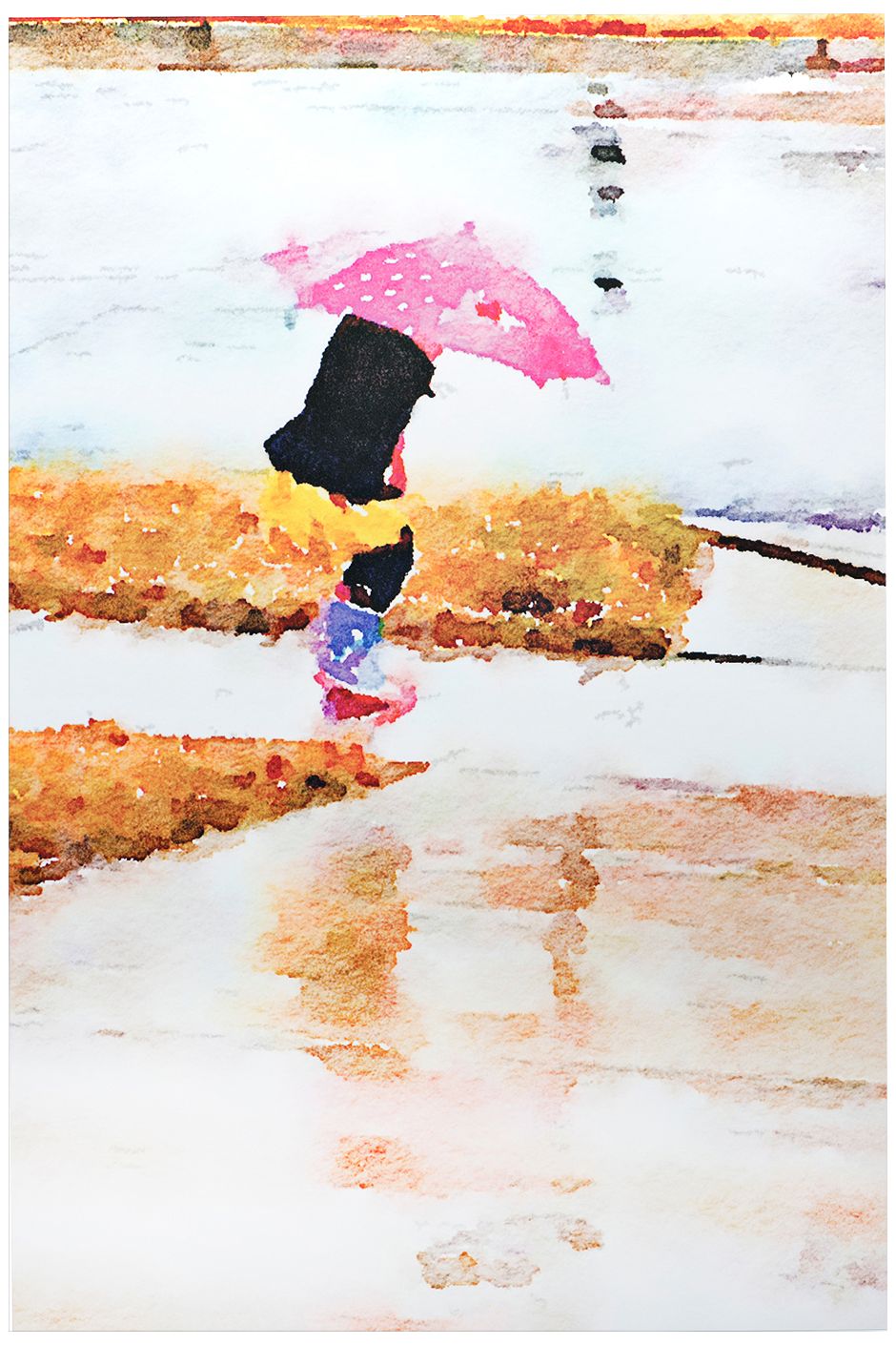 Pink Umbrella 32" Wide Girl Playing in Rain Metal Wall Art