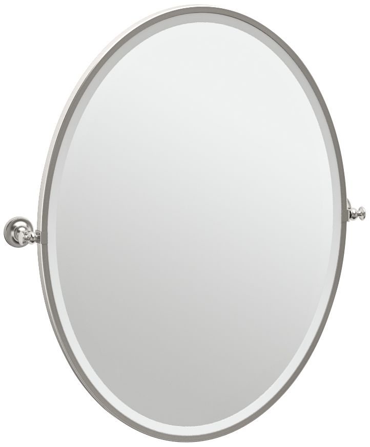 Gatco Tavern Satin Nickel 28 1/2" x 33" Oval Wall Mirror