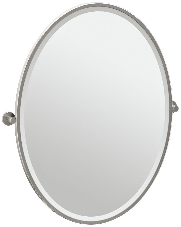Gatco Channel Satin Nickel 28 1/4" x 33" Oval Wall Mirror