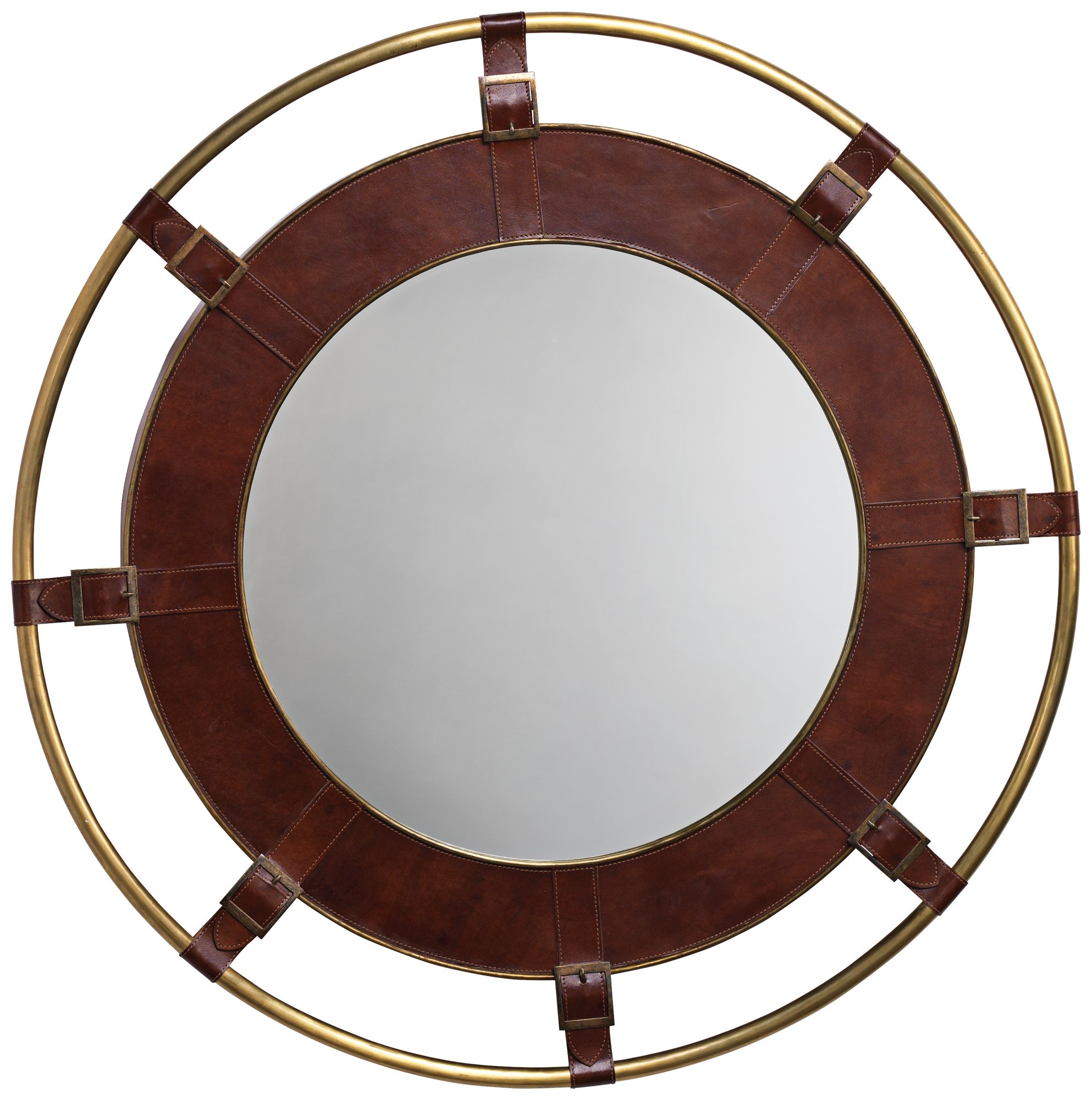 Jamie Young Portsmouth Tobacco Leather 36" Round Wall Mirror