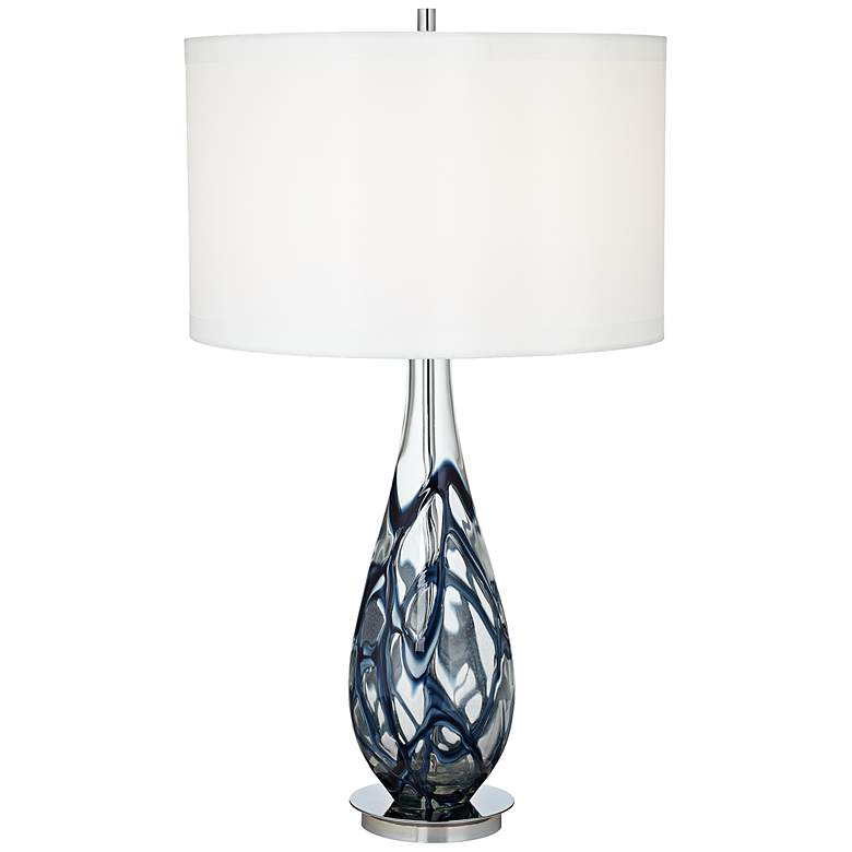 Image 2 Indigo Swirl Blue Art Glass Table Lamp