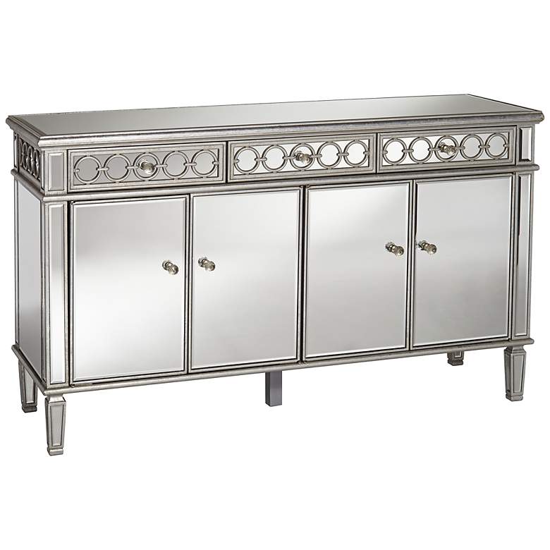 Elizabeth 60&quot; Wide 4-Door Silver Mirrored Buffet Cabinet