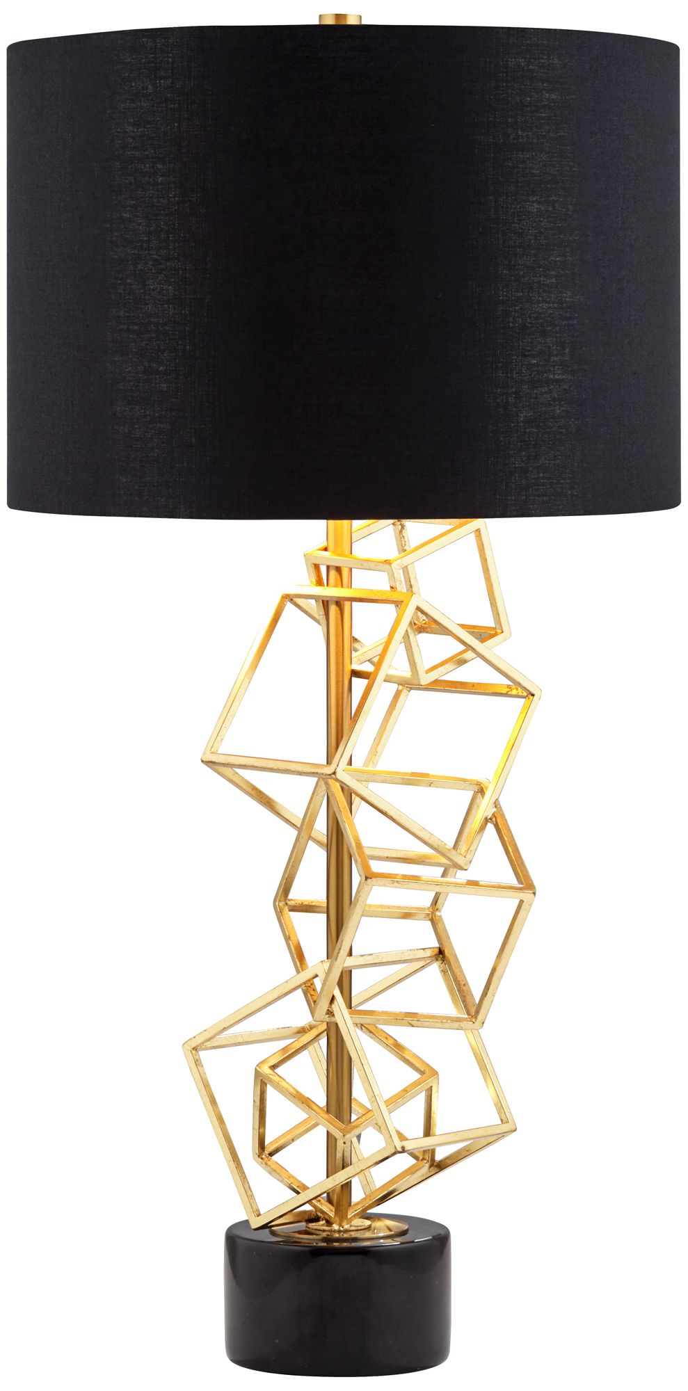 Possini Euro Geometric Gold Cubes Modern Table Lamp with Black Shade