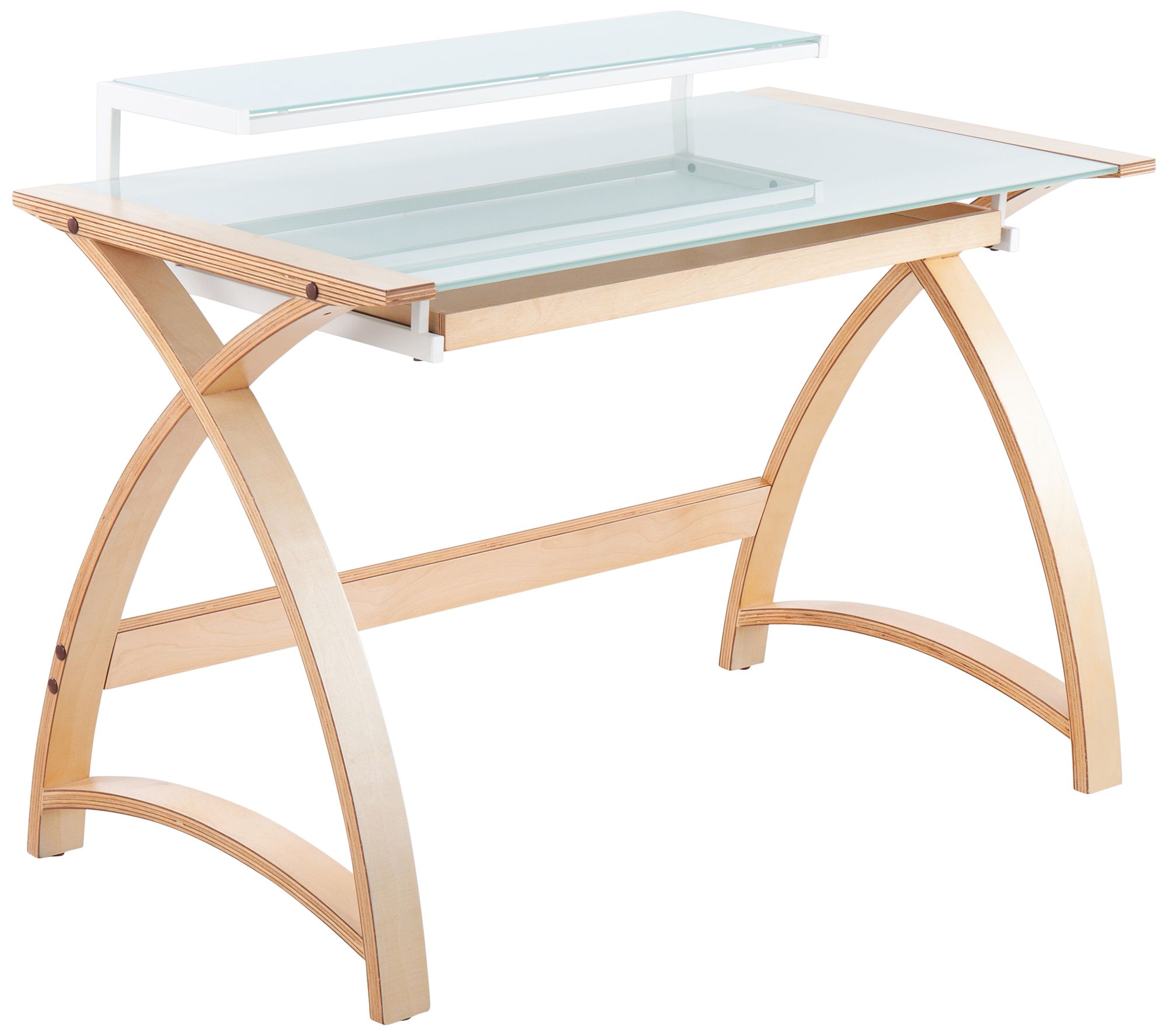 Bentley 43" Wide White Glass and Natural Wood Office Desk