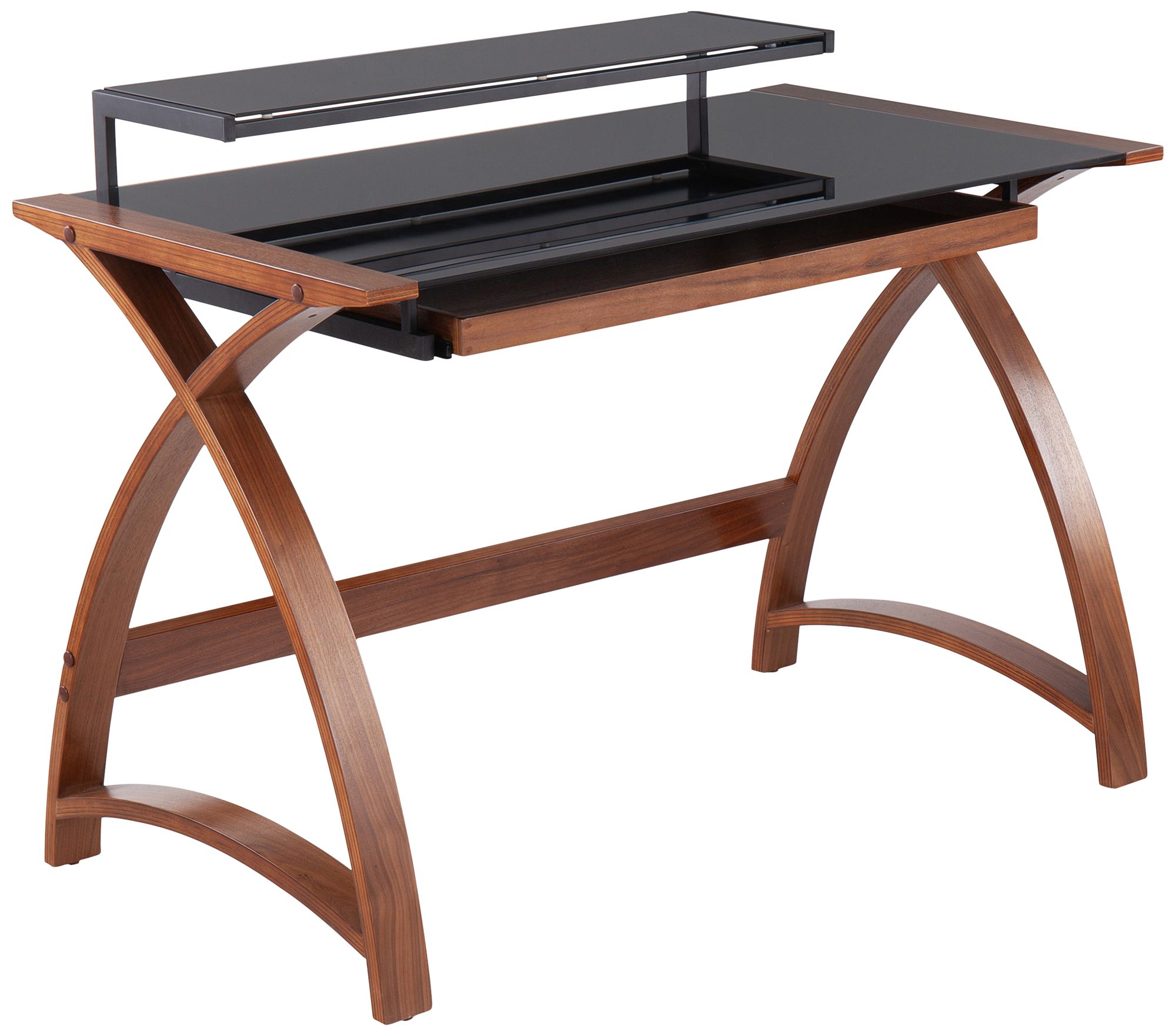 Bentley 43" Wide Black Glass and Walnut Wood Office Desk