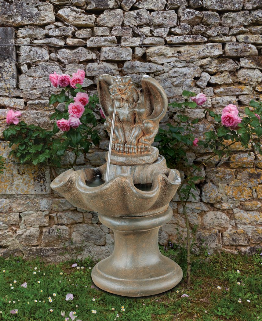 Gargoyle 28" High Sepia Stone Outdoor Garden Fountain